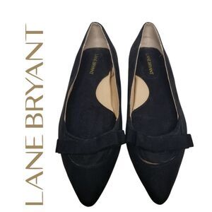 Lane Bryant Black Illusion Bow Flat Women 8W Ballet Faux Suede Flat  Pointed Toe